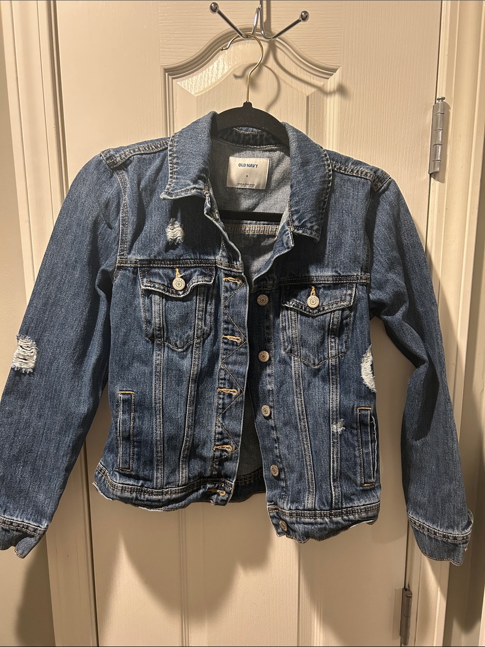 Old Navy Girls Distressed Denim Jean Jacket - Medium Blue